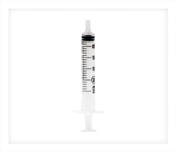 A 2 millilitre syringe
