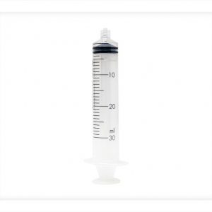 A 30 millilitre syringe