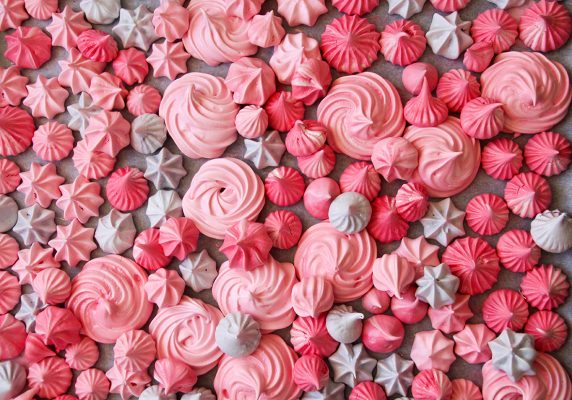 Using Confectionery Flavouring for Meringues. A display of colourful Meringues.